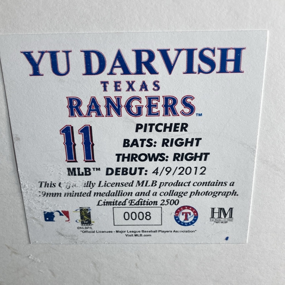 Collectors Yu Darvish Framed Limited Edition#8 Texas Rangers Medallion & Collage - Picture 7 of 8